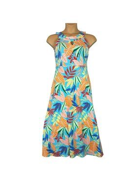 TALBOTS Tropical Maxi Jersey Dress Small Petite Keyhole Sleeveless
